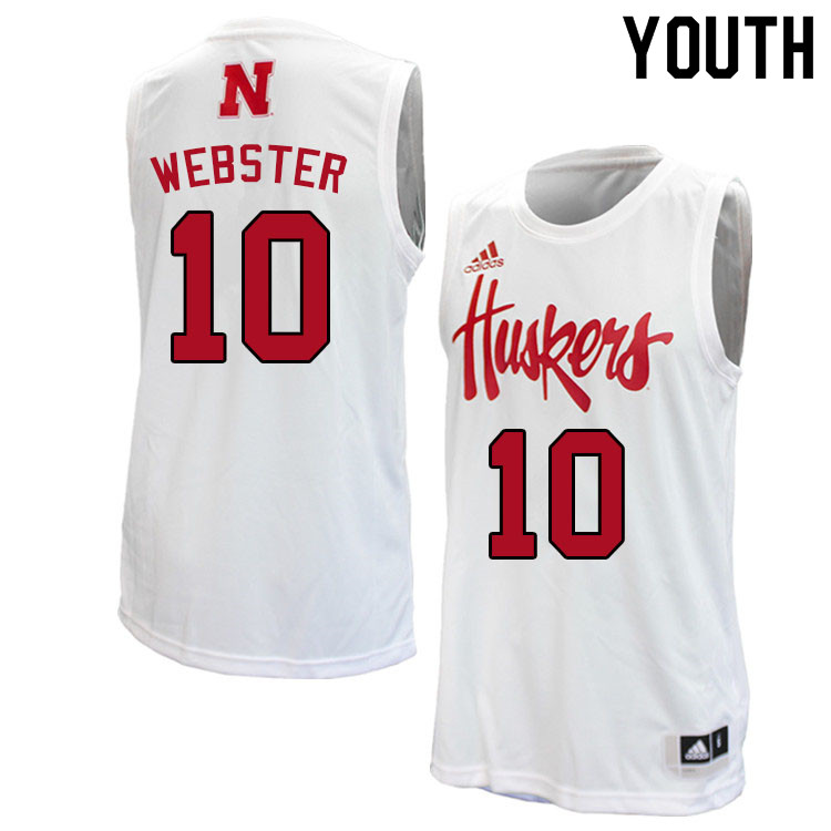 Youth #10 Kobe Webster Nebraska Cornhuskers College Basketball Jerseys Sale-White